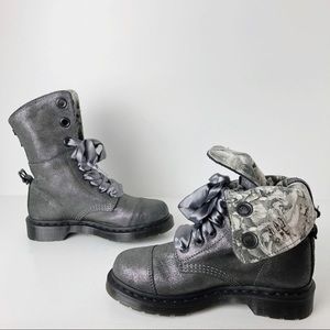 Dr. Marten Gray Metallic Amelie Foldover Boot Doc